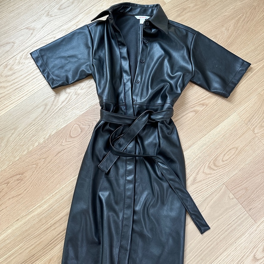 Faux Leather Belted Dress (XS Worn Once)